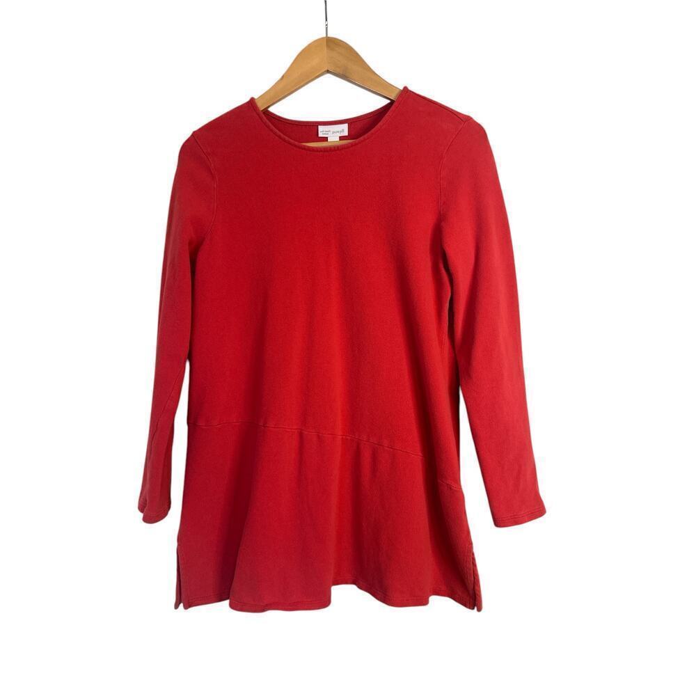 J. Jill Women's Side-Slit Soft Touch Brushed Cotton Seamed Tunic Top Size M Red